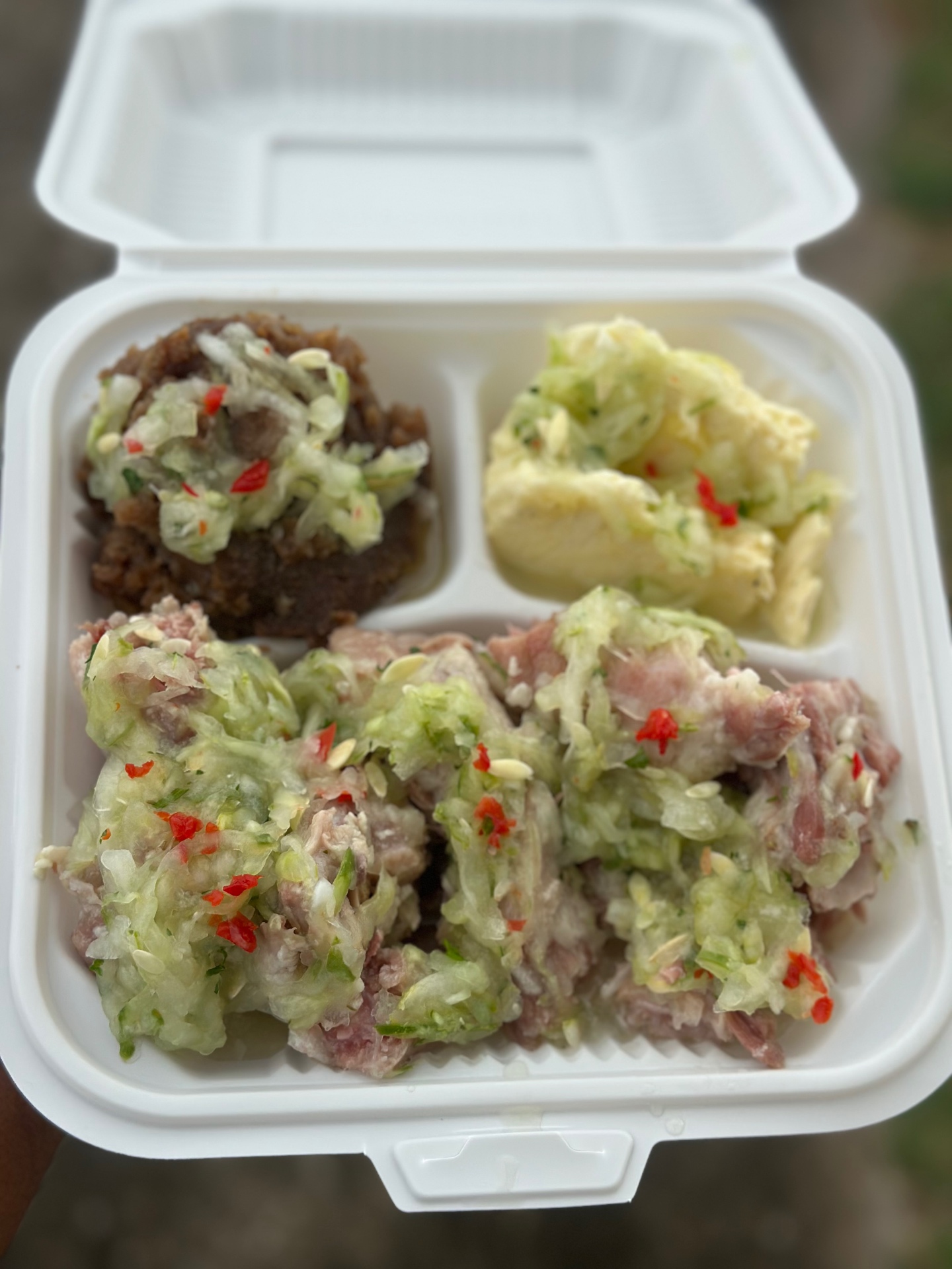 Pigtails, pudding and breadfruit plate